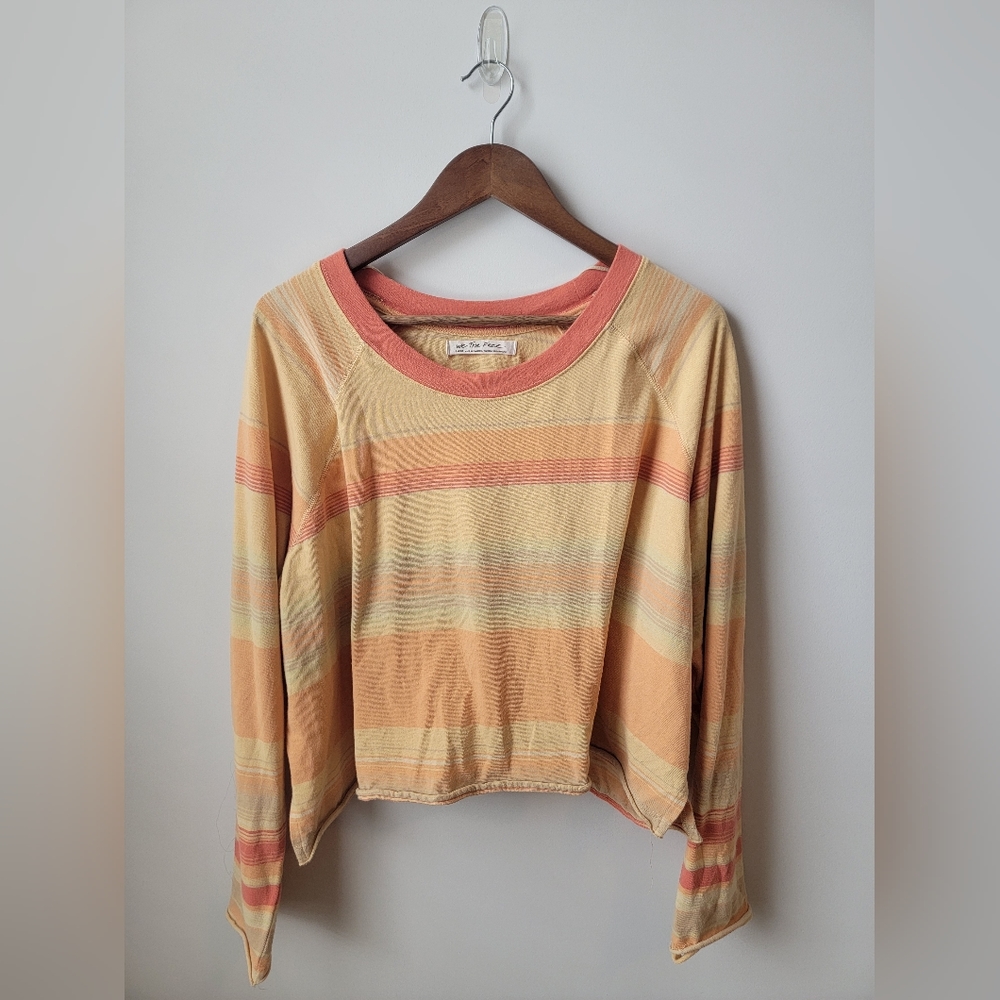 Free People Yellow Orange Cropped Long Sleeve Shirt